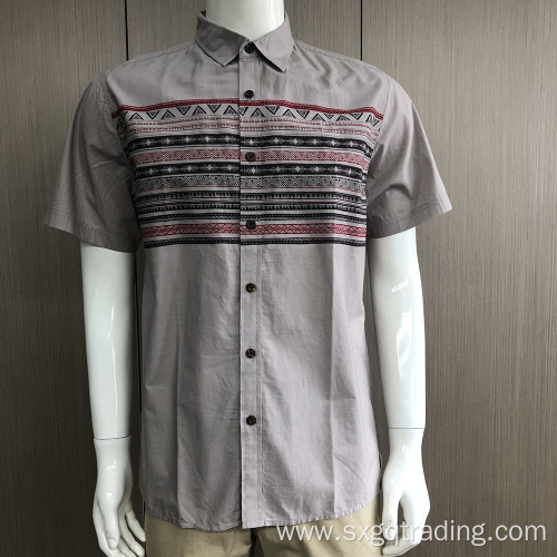 Male 100%cotton ethnic print short sleeve shirt
